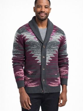 Greyson Teal Cardigan with Pink & Burgundy Aztec Knit